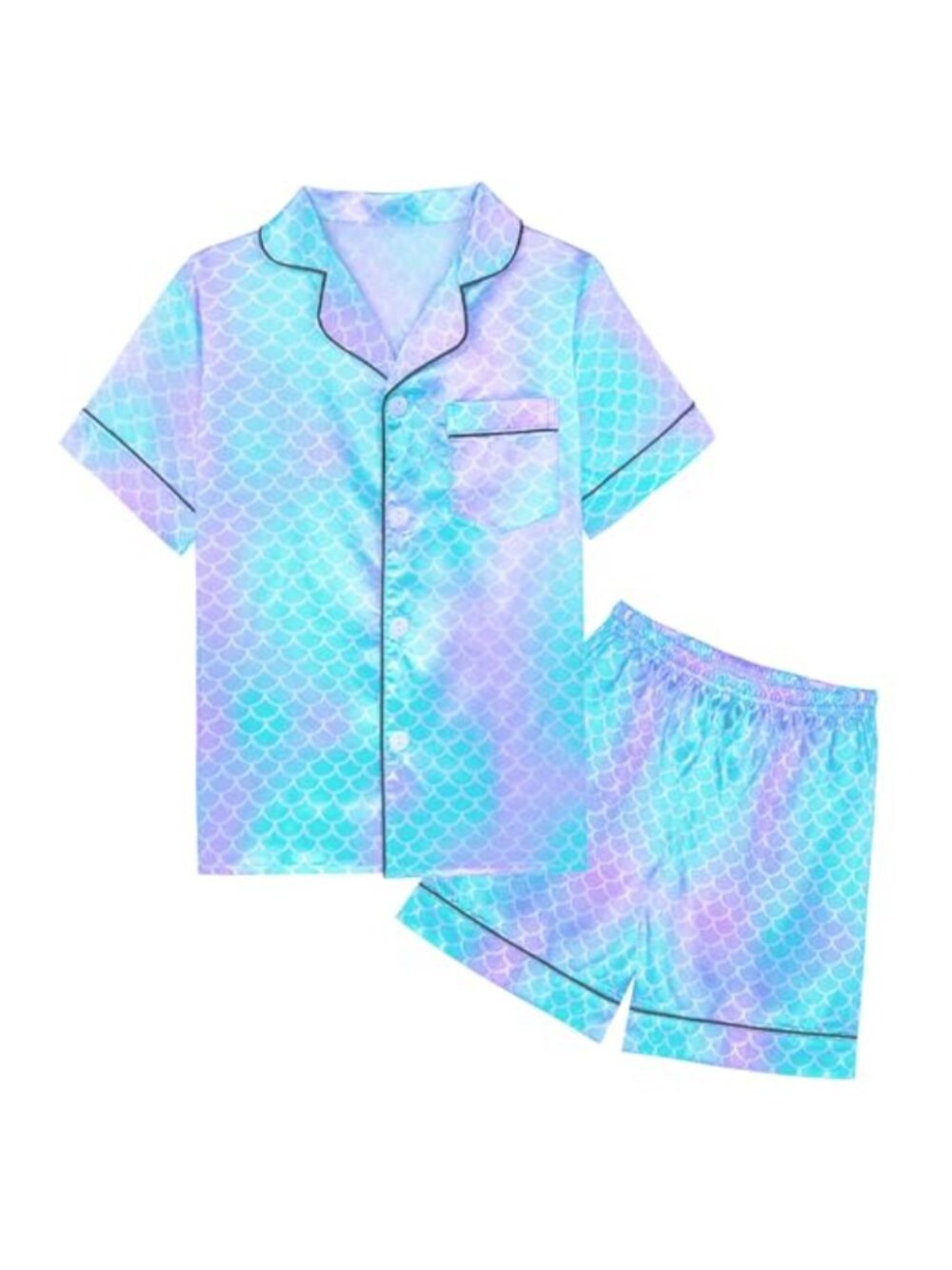 Girls Satin Pajama Set Short Sleeve Button Down Silky Pjs 3T-10Y